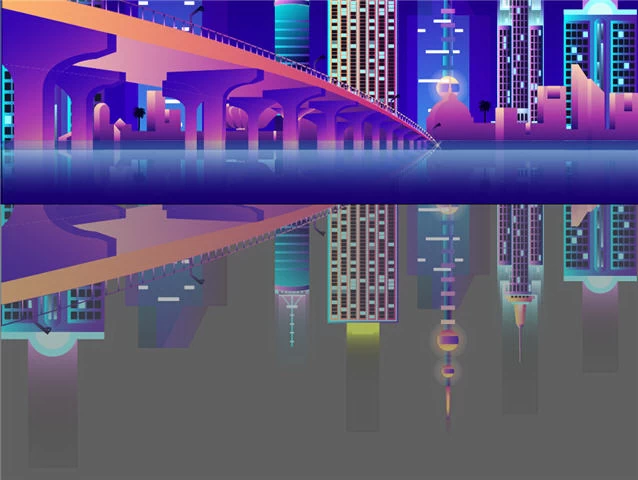 未来科技科幻霓虹灯渐变绚丽城市建筑夜景灯光插画AI/PSD设计素材100套【002】